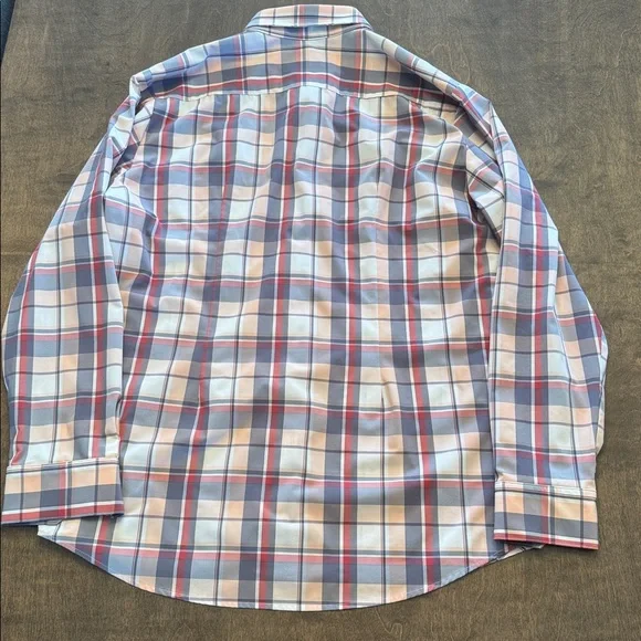 Mizzen+Main Men's XL Trim Fit Plaid Shirt - Pink, Peach & Gray Plaid - Picture 5 of 6